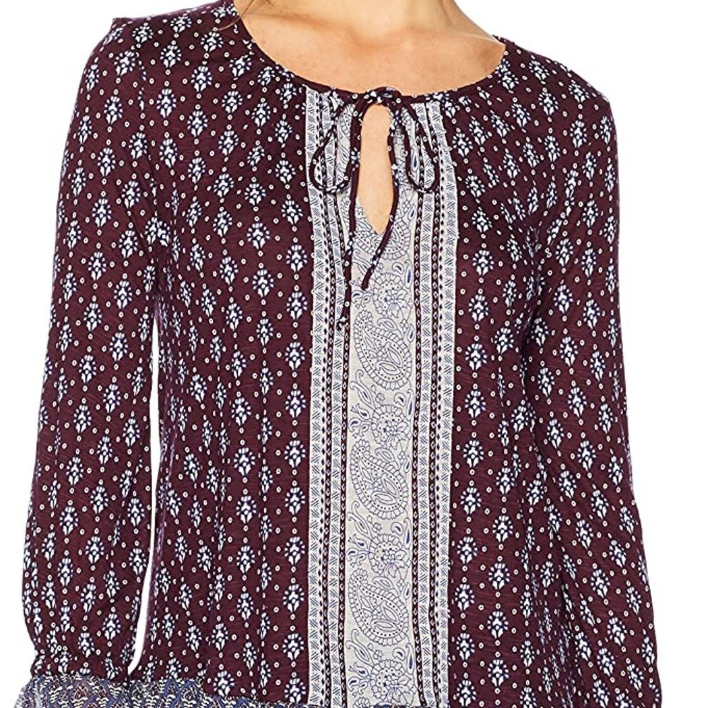 Lucky Brand Mixed Print Peasant Blouse